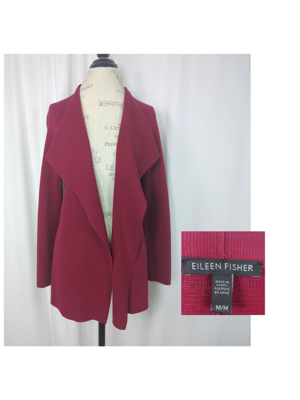 Eileen Fisher Red Cardigan Sweater Medium Cascade